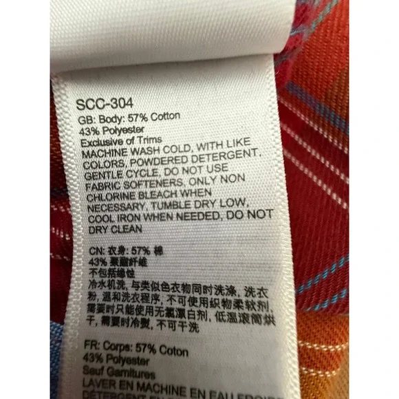 Marmot Mens Plaid Long Sleeve Button Up Shirt Red Orange Blue Size M/M - Picture 10 of 10